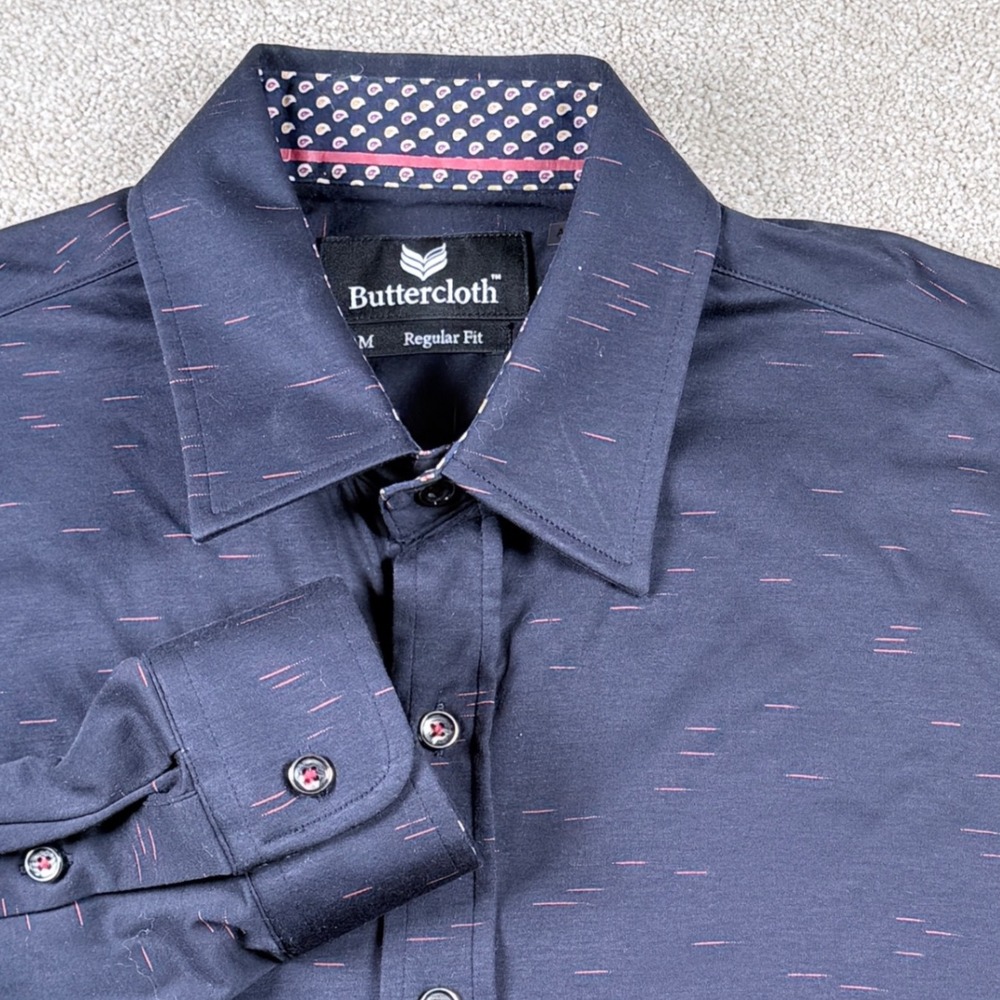 Buttercloth Button Down Shirt Mens Medium Navy Blue Long Sleeve Dash